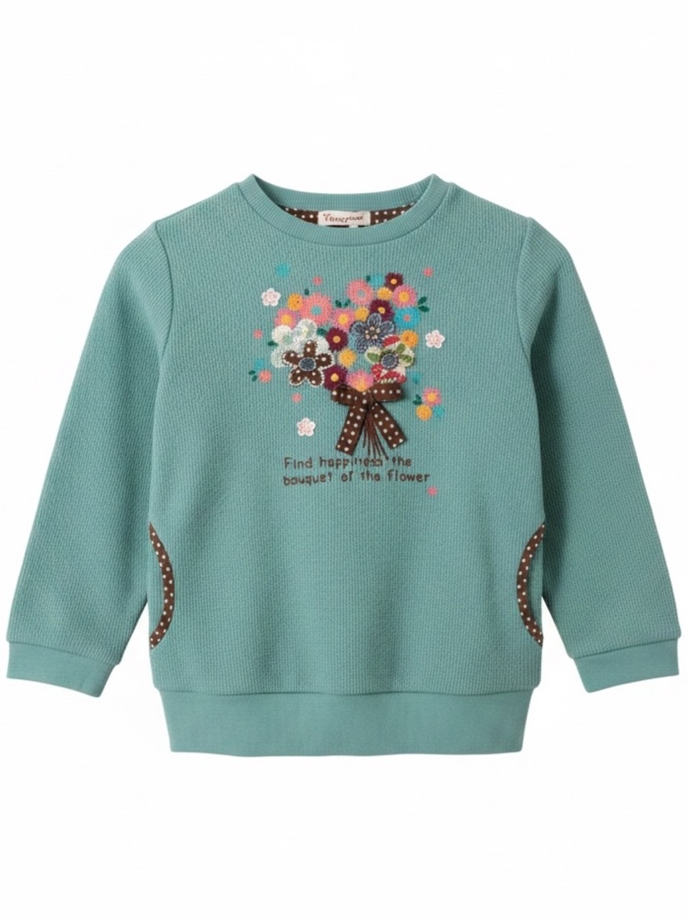 NWT Youpi! Kimuratan Japan Floral Bouquet Waffle Knit Top Teal - Size 130